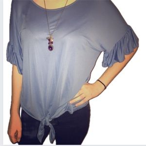 Ruffle Sleeve Tie Waist Blouse